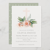 ソフトピーチバラフローラクロスバンチバプテスマ招待状 サンキューカード (正面/裏面)