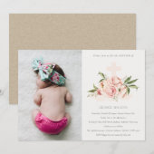 ソフトピーチバラフローラクロスフォトバプテスマ招待状 サンキューカード (正面/裏面)