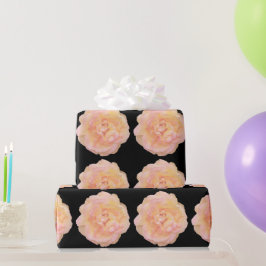 ソフトピーチピンクイエローローズデザインオーバーブラックBG ラッピングペーパー