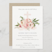 ソフトピーチピーニーフローラクロスバンチバプテスマ招待状 サンキューカード (正面/裏面)