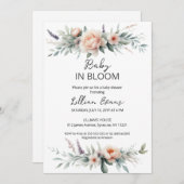 ソフトピーチピーニーベビーイン開花ベビーシャワー 招待状 (正面/裏面)