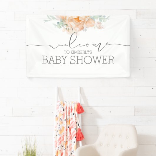 ソフトピーチフラワーベビーシャワーウェルカム 横断幕 (インサイチュ)