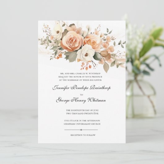 ソフトピーチフローラフォーマル結婚式招待状 招待状 (スタンド正面)