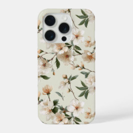 ソフトピーチブラッサムアイボリーの花柄 iPhone 15 PROケース