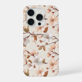 ソフトピーチブラッサムアイボリーの花柄 iPhone 15 PROケース