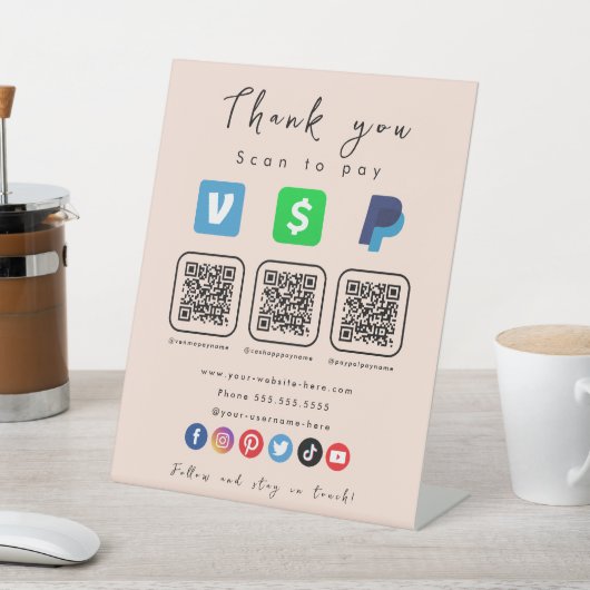 ソフトピーチ数々のQRコードPaypal Venmoキャッシュアプリ 台座サイン (インサイチュ)