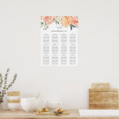 ソフトピーチ水彩フローラ結婚のシーティングチャート ポスター (キッチン)