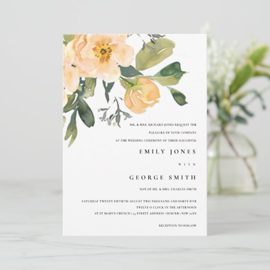 ソフトピーチ牡丹の水の色のフローラ結婚式の招待 サンキューカード (スタンド正面)