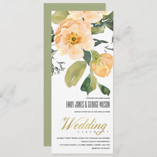 ソフトピーチ牡丹フローラバンチ水色結婚の 招待状 (正面/裏面)