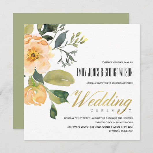 ソフトピーチ牡丹フローラバンチ水色結婚の 招待状 (正面/裏面)