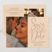 ソフトピーチ結婚の2枚フォトQRコードスクリプエレガントト セーブザデート (正面/裏面)