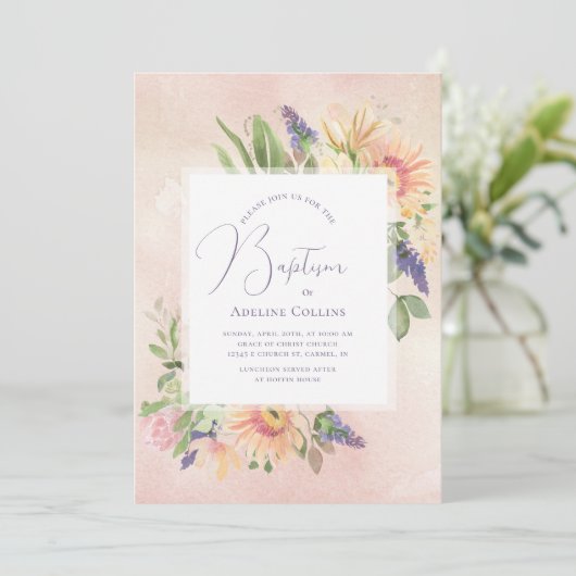 ソフトピーチ&ピンクフレームバプティスマ招待状 招待状 (スタンド正面)
