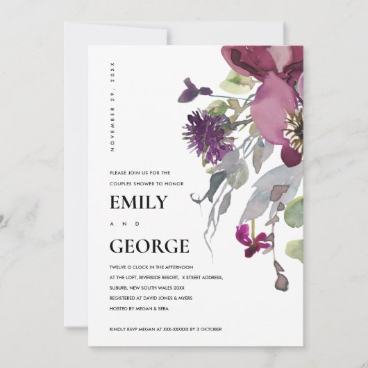 ソフトピープルパープル薄紫フローラカップルのシャワーカード サンキューカード (正面)