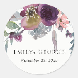 ソフトピープルプル薄紫水彩フローラ結婚ズ ラウンドシール