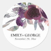 ソフトピープルプル薄紫水彩フローラ結婚ズ ラウンドシール (正面)