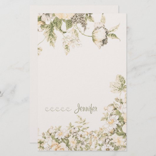 ソフトピ淡い色のックセージクリームボタニカルフローラ | 便箋 (正面/裏面)