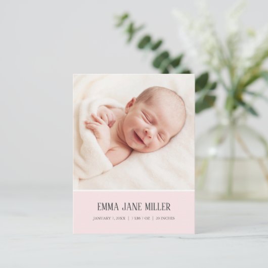 ソフトピ淡い色のンク誕生発表写真はがき 案内ポストカード (スタンド正面)