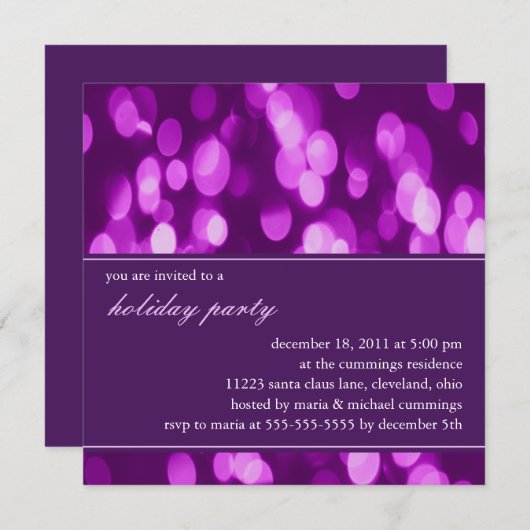 ソフトフォーカスホリデーパーティ招待状（紫2） 招待状 (正面/裏面)