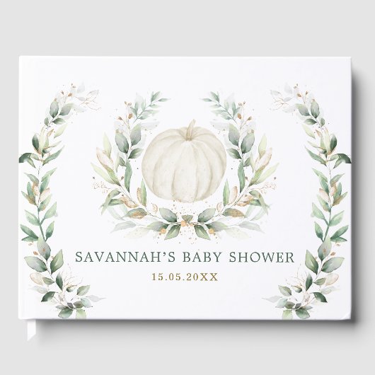 ソフトフォール パンプキン グリーン ゴールド ニュートラル ベイビー ゲストブック (正面)