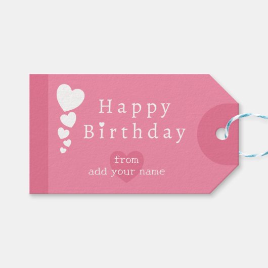 ソフトフラミンゴピンク誕生日ハートギフトラベル ギフトタグ (正面(横))