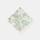 ソフトフラワーの水彩モノグラム ウェディング スタンダードカクテルナプキン (角)