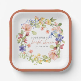 ソフトフラワードラゴンフライロマンチックブライダルシャワー ペーパープレート