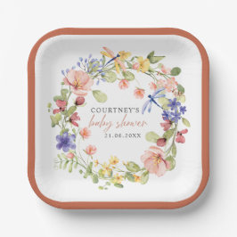 ソフトフラワードラゴンフライBohoシック赤ちゃんシャワー ペーパープレート