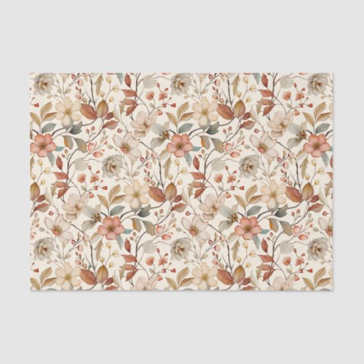 ソフトフローラつる植物パターンアイボリーの背景 薄葉紙 (正面)