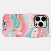 ソフトフローラピンクとティール(緑がかった色)波 Case-Mate iPhoneケース (裏面 (横))