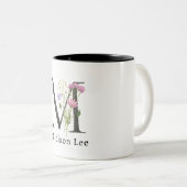 ソフトフローラピンク紫アルファベット名M ツートーンマグカップ (正面右)