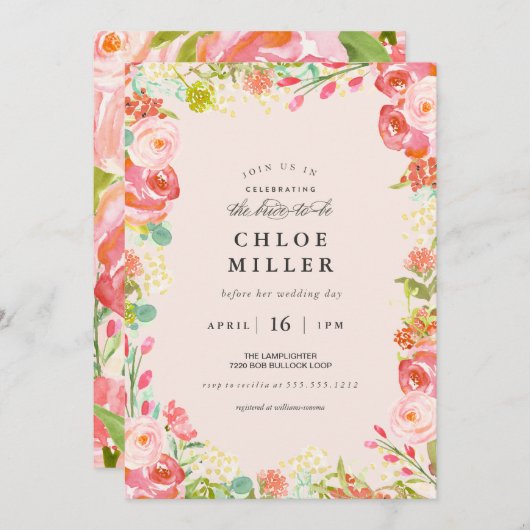 ソフトフローラブライダルシャワー招待ピンク 招待状 (正面/裏面)