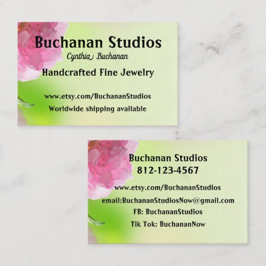 ソフトフローラユーロサイズウィメンズスタジオピンク 名刺 (正面/裏面)