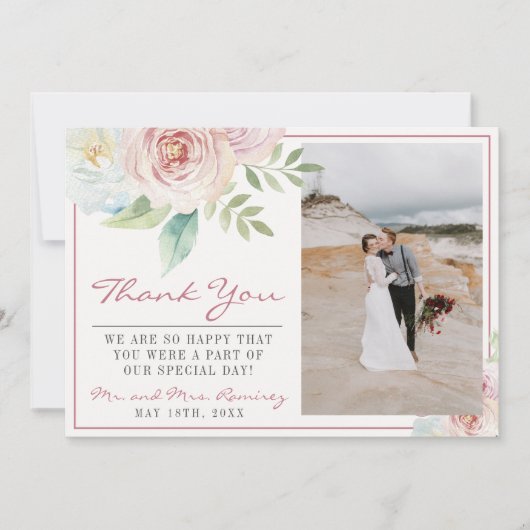 ソフトフローラロマンチックな緑結婚の夢 サンキューカード (正面)