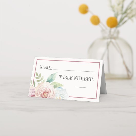 ソフトフローラロマンチックな緑結婚の迷路の場所 プレイスカード (正面)