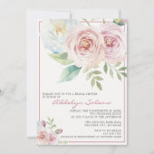 ソフトフローラロマンチックグリーナリーマウヴブライダルシャワー 招待状 (正面)