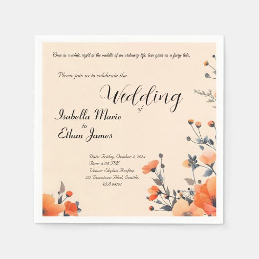 ソフトフローラロミッチ結婚式招待状デザイン スタンダードカクテルナプキン (正面)