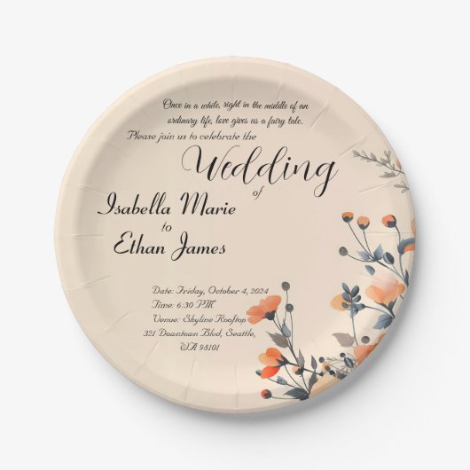 ソフトフローラロミッチ結婚式招待状デザイン ペーパープレート (正面)