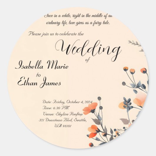 ソフトフローラロミッチ結婚式招待状デザイン ラウンドシール (正面)
