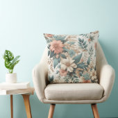 ソフトフローラ桃ティール（緑がかった色）ヴィンテージパターンデザイン クッション (椅子)