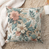 ソフトフローラ桃ティール（緑がかった色）ヴィンテージパターンデザイン クッション (ブランケット)