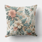 ソフトフローラ桃ティール（緑がかった色）ヴィンテージパターンデザイン クッション (裏面)