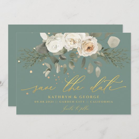 ソフトフローラ植物緑結婚セージ セーブザデート (正面/裏面)