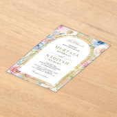 ソフトフローラ金ゴールドアーチムスリム結婚ズ アクリル招待状 (レイダウン)