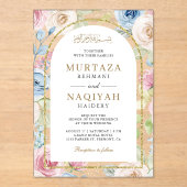 ソフトフローラ金ゴールドアーチムスリム結婚ズ アクリル招待状 (正面)