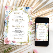 ソフトフローラ金ゴールドアーチQRコードムスリム結婚ズ 招待状