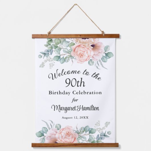 ソフトフローラ90誕生祝い 吊り下げ型タペストリー (正面)