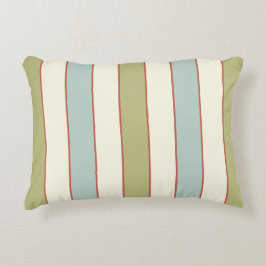 ソフトブエレガントルー、グリーン、クリームのストライプ アクセントクッション