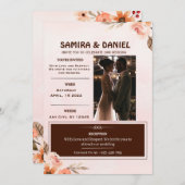  ソフトブラウンとクリームのルスティック フローラル フォト 招待状 (正面/裏面)