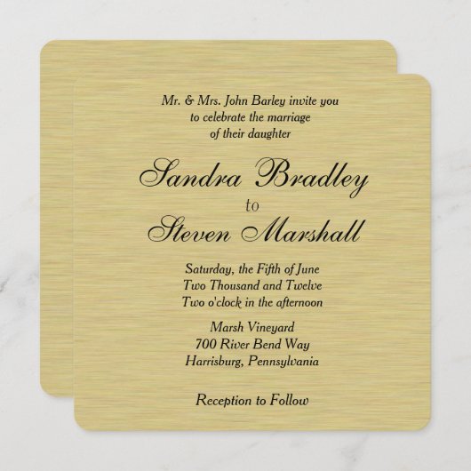 ソフトブラシ仕上げ金ゴールド結婚式招待状 招待状 (正面/裏面)