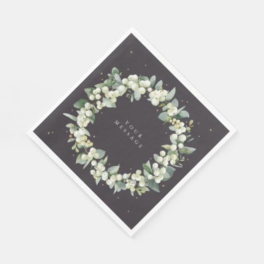 ソフトブラックスノーベリー+ユーカリクリスマスリース スタンダードランチョンナプキン (角)